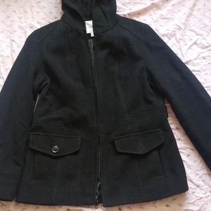 Croft&Barrow wool hooded black peacoat